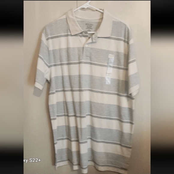 Merona Other - M57 Merona Ultimate Classic Fit No Roll Collar Cream Gray Striped Polo Shirt NWT
